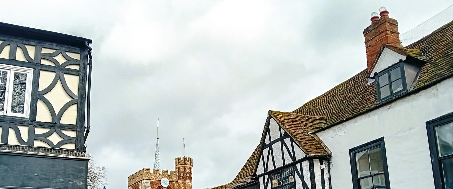 St Mary's Church viewed across Market Place in Hitchin