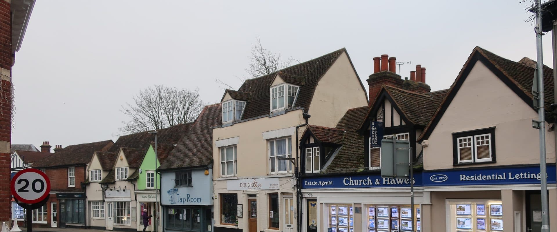 The High Street in Maldon, Essex, lined with independent shops beneath period rooflines