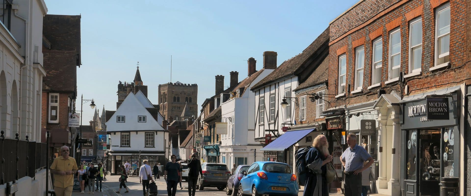 Market Place in St Albans town centre with period buildings