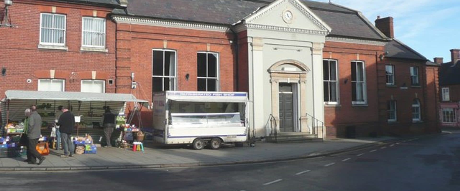 Aylsham Town Hall and market stalls in the Market Place