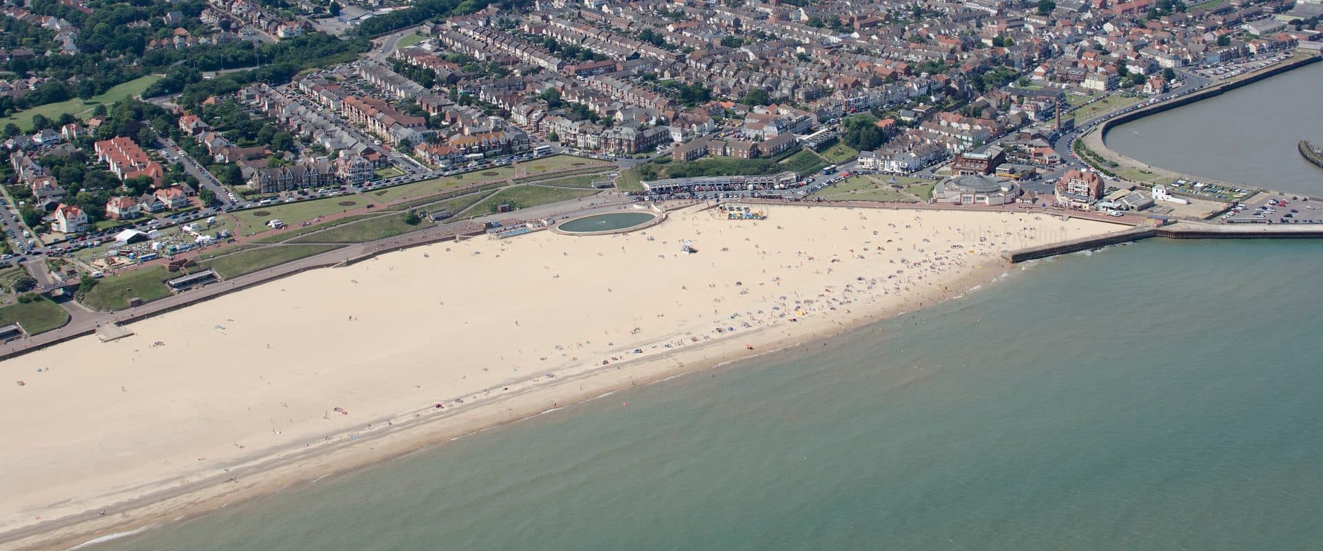 Aerial view of Gorleston-on-Sea's beach and seafront
