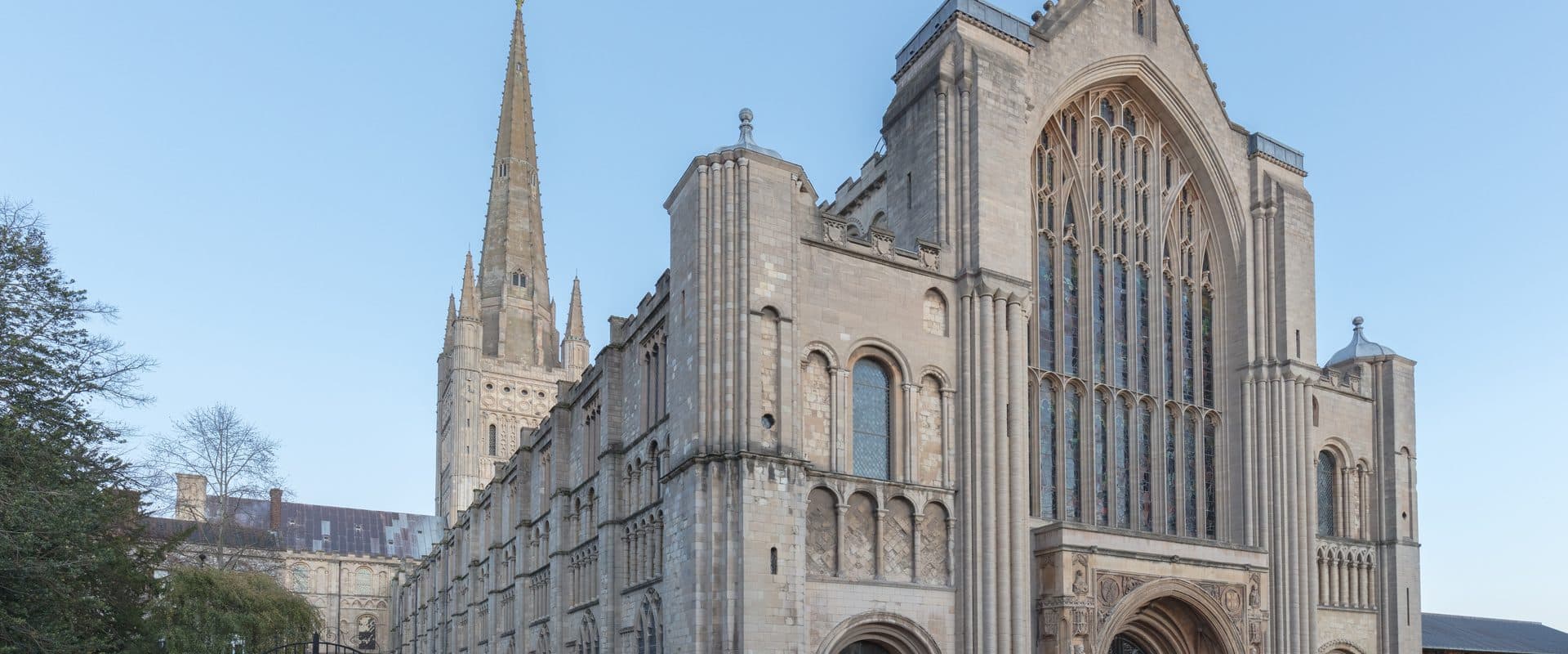 Norwich Cathedral's west front and spire