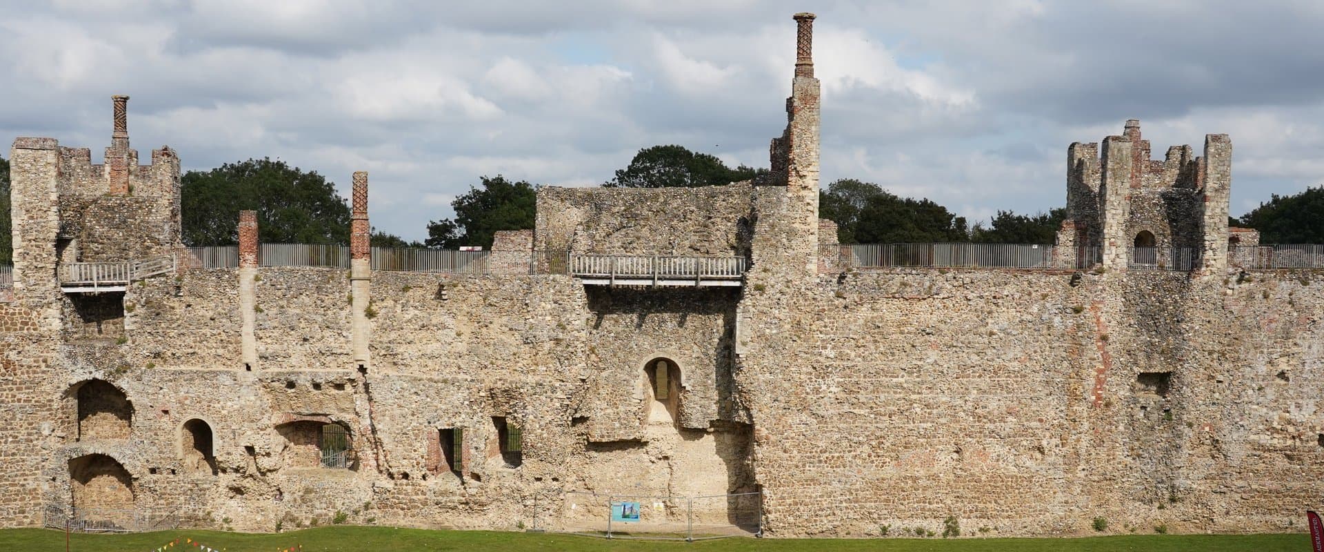 Framlingham Castle's ruined curtain wall and Tudor chimneys