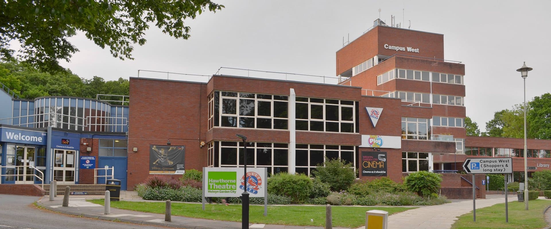The cinema and library buildings in Welwyn Garden City